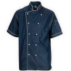 Kitchen Uniform - Chef Coat - Chef Vest - Unisex Chef Uniform - Kitchen apparel - Double Breasted - Mandarin Style Collar - Half Sleeves - Made of Premium Quality Cotton - Blue Color (Available size 38 , 40 , 42 , 44 , 46 , 48)