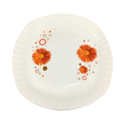 12 Inches Dinner Plates - Made Of Food-Grade Virgin Plastic Material - Square Shape - White Printed Plate