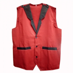 Waiter - Bearer - Bartender Coat Or Vest - Kitchen Uniform Or Apparel For Men - Full-Neckline - Sleeve-less - Made Of Premium Quality Polyester & Cotton - Red Color (Available size 38 , 40 , 42 , 44 , 46 , 48)