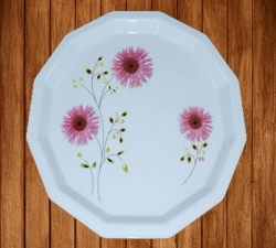 12 Inches Dinner Plates - Made Of Food-Grade Virgin Plastic Material - White Printed Plate