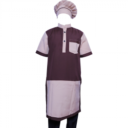 Cotton Kitchen Apron Set Shirt + Apron with Cap Brown Color