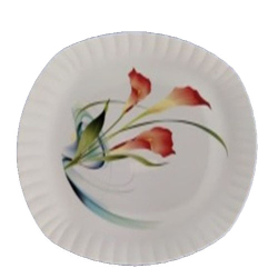 13 Inches Dinner Plates - Made Of Food-Grade Virgin Plastic Material - Square Shape - White Printed Plate - 180 Gm