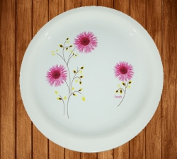 12 Inch - Dinner Plates - Made Of Food-Grade Virgin Plastic Material - Round Shape - White Printed Plate