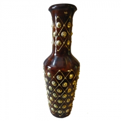 Wooden Flower Vase- Antique Showpiece - Pot Beautiful Decor Article (Brown and Golden)