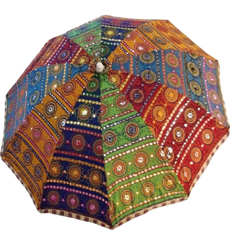 Buy 4 FT Garden Umbrella Rajasthani Embroidery Work Fold Able Cotton ...