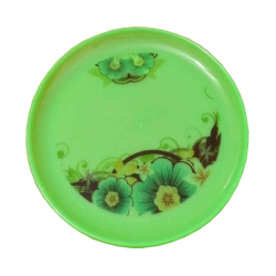 12 Inches Dinner Plates - Made Of Food-Grade Regular Plastic Material - Round Shape - Green Printed Plate.