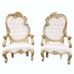 Wedding Chair - 1 Pair ( 2 Chairs ) - Made of Wood & Brass Coating