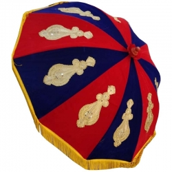 6 FT Diameter - Garden Umbrella - Gold Finish Fancy Decorative Umbrella - Blue & Red Color
