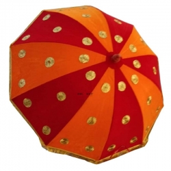 6 FT Diameter - Garden Umbrella - Gold Finish Fancy Decorative Umbrella - Orange & Red Color