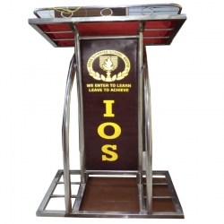 4 FT - Podium - Dias - Lectern Stand - Presentation Dias Made of Stainless Steel & Wood - Brown Color.