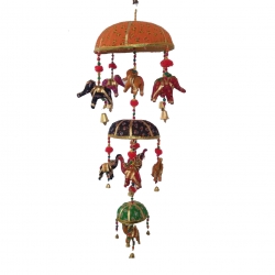 2 FT - Rajasthani Handmade Decorative Triple Tokri Elephant Jhumar - Multi Color