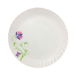 13 Inches Dinner Plates with Printed design - Made of Food Grade Virgin Plastic - White Color 170 Gm