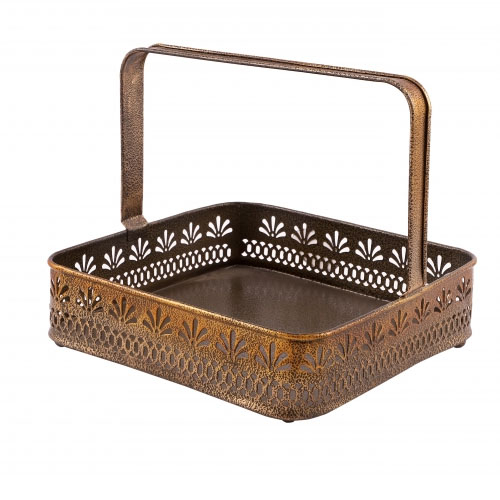 5pk Impressive Creations Reusable Decorative Serving Basket Functional and Modern Weaved Design Plastic Fruit Basket Bread Basket with Elegant Gold Finish 
