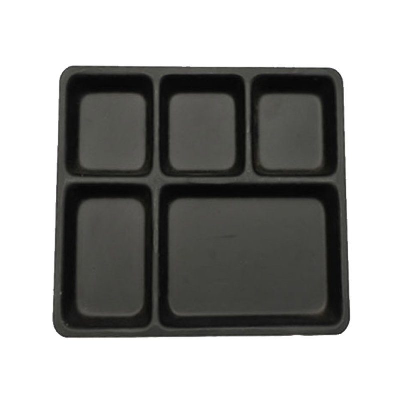 5 Compartment Black Disposable Plastic Plates w/ Lid- 100pcs