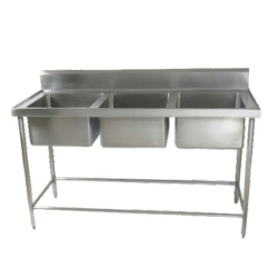 Three Sink Wash Basin - 72 Inch X 24 Inch X 32 Inch - Made Of Stainless Steel