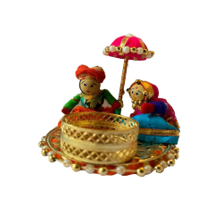 Rajasthani Dolls Pair - 3 Inch - Made of Cotton Fabric & Wood