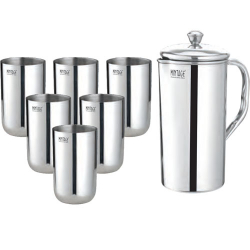 Lemon Set - Mintage Glass & Water Jug Set - Plain Set - Made Of Stainless Steel Material - Set Of 7 Pieces