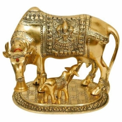 Kamdhenu & Calf Statue - 7 Inch - Made Of Metal