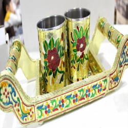 Meenakari Glass Serving Tray - Set of 2 - Made of Wood