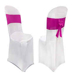 Lycra Cloth Chair Cover Without Handle - For Plastic Chair - Armless - White With Maharani Pink Bow