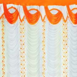 10 Ft X 20 Ft - Designer Curtain - Parda - Stage Parda - Wedding Curtain - Mandap Parda - Background Curtain - Side Curtain - Made Of Bright Lycra - Multi Color - White + Orange - Festoon