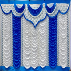 10 Ft X 18 Ft - Designer Curtain - Parda - Stage Parda - Wedding Curtain - Mandap Parda - Background Curtain - Side Curtain - Made Of Bright Lycra - Multi Color - White + Firozi Blue - Festoon