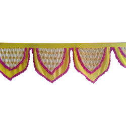 15 FT - Designer Zalar - Zalar - Kantha - Jhalar - Made of Lycra - Lemon & White & Maharani Pink Colour with Embroidery
