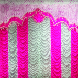 10 Ft X 18 Ft - Designer Curtain - Parda - Stage Parda - Wedding Curtain - Mandap Parda - Background Curtain - Side Curtain - Made Of Bright Lycra - Multi Color - Catonic Neon Pink + White - Festoon