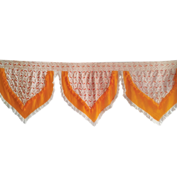 15 FT - Designer Zalar - Zalar - Kantha - Jhalar - Made of Lycra - Orange & White Colour with Embroidery
