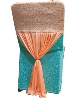 Velvet Flower Chair Cover Bow For Wedding Function - Peach Color.
