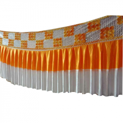 15 Ft Table Cover Frill - Counter Jhalar - Made Of Brite Lycra - Orange & White Color