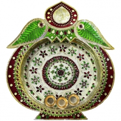 Handicraft Storeroom Pooja Thali Decorative Platter - Meenakari Thali Golden