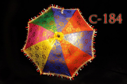 24 Inch - Rajasthani Umbrella Handicraft Walking Stick Umbrella - White & Pink Color