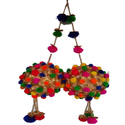 Pom Pom Hanging Jhumar - 30 Inch - Made of Iron