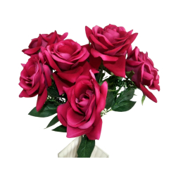 13 Inch Velvet & Plastic Artificial Rose Flower Bunch - Rose Flower Stick - Red Color