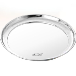 13 Inch - Plain - Rajbhog Plate - Mirror Finish - Made Of Stainless Steel - Set Of 6