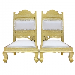 White & Gold Combination - Udaipur - Heavy - Premium - Unique - Mandap Chair - Wedding Chair - Varmala Chair - Pidha Chair - Chair Set - Made of Metal and Wood - 1 Pair (Two Pieces)