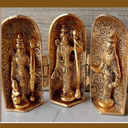 6 Inch - Laxmi Ganesh & Sarasvati Or Ram Darbaar - Made Of Metal - Golden Color