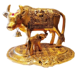 7 Inch - Kamdhenu & Calf Statue - Cow Statue - Made Of Metal