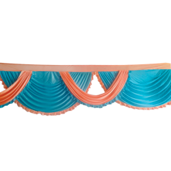 15 FT - Designer Zalar - Scallop Zalar - Kantha - Jhalar - Made of Lycra - Peach & Firozi Blue Colour