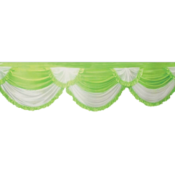 15 FT - Designer Zalar - Scallop Zalar - Chain Scallop Zalar - Kantha - Jhalar - Made of Lycra - Parrot Green & White Colour
