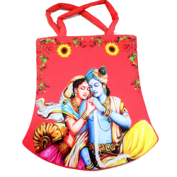 6 Inch X 6 Inch - Sasu Theli - Embroidery Potli - Velvet Bag - Radhe Krishna Print Bag - Red Color