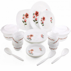 Dinner Set - Made of Food-Grade Virgin Plastic Material - Microwave Safe - Printed Round Dinner - Set of 32 Pieces