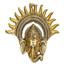 6 Inch - Wall Hanging - Surya Ganesh Head - Made Of Metal Finish.