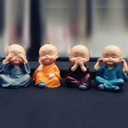 2 Inch - Resin Buddha Monk - Little Baby Monks - Center Table Item - Multi Color - Set of 4