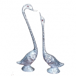 Fancy Duck - Center Table Showpieces - Medium Size  - Silver Color ( Set Of 2)