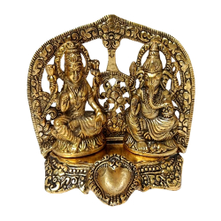 4 X 6 Inch - Laxmiji & Ganeshji - Jharokha Diya -  Center Table Item - Pooja Room Idols Decoration - Made Of Metal Finish.