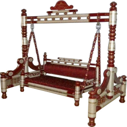 Sankheda - Wooden Jhula - Swing - Made Of Teak Wood - White & Red Color