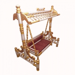 2 In 1 - Heavy Wooden Swing - Sankheda Jhula -  Palna  White & Golden Color