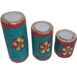 Christmas Candle Pillar - (2 Inch , 3 Inch , 4 Inch ) - Set Of 3 - Made Of Wood